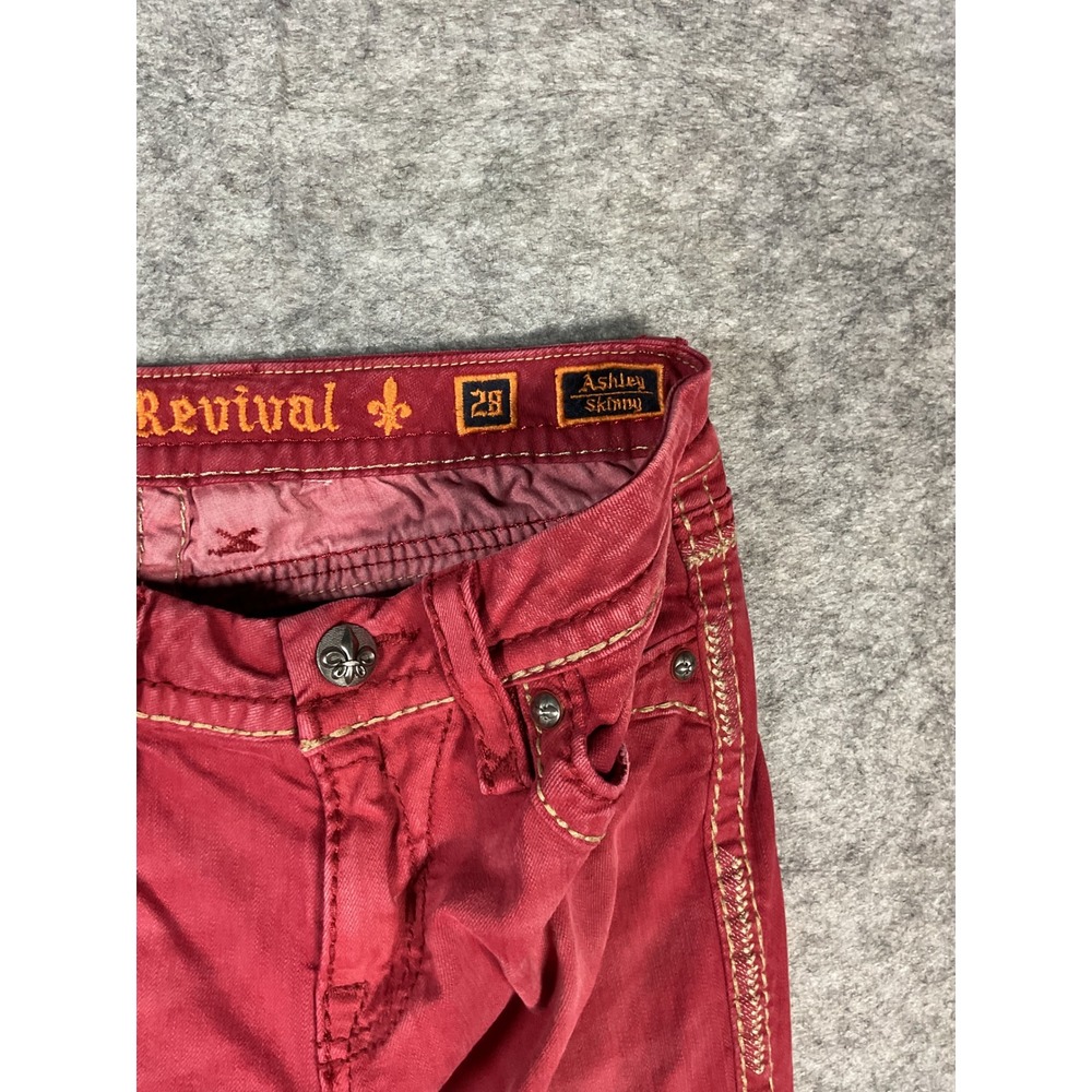 Rock Revival Ashley Skinny Red Jeans Women Size 28 Embellished Pockets - Picture 3 of 5